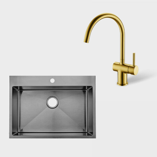 Pileta 65x45 Steel Black + Cocina Circular Gold